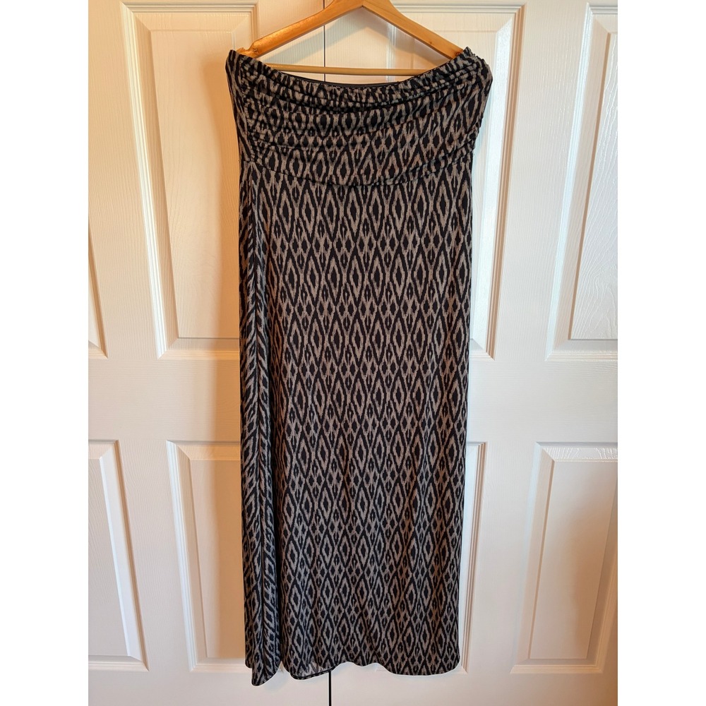 Banana Republic Ikat Diamond Print Strapless Maxi Dress Black Tan Large